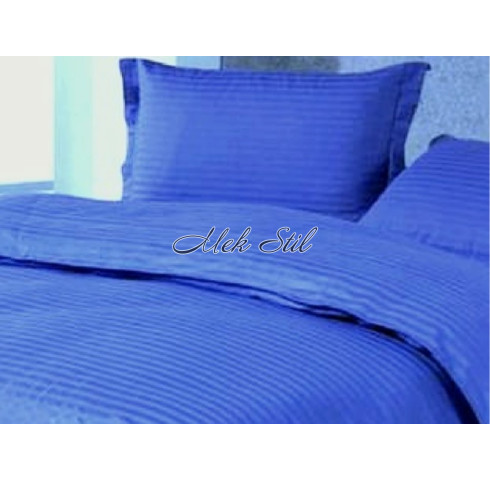Луксозно спално бельо Памучен сатен райе цвят турско синьо